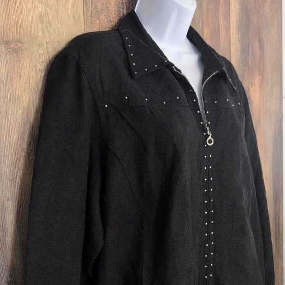 Cathy Daniels Tops - Cathy Daniels Black Zip-Up Studded Blazer Jacket Shirt XL